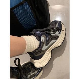 金屿鹿韩版ins复古厚底网面透气运动鞋女夏新款港风轻便休闲跑鞋