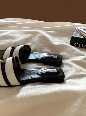 金屿鹿高及感老钱风一字拖女夏外穿ins法式小香风度假沙滩半拖鞋