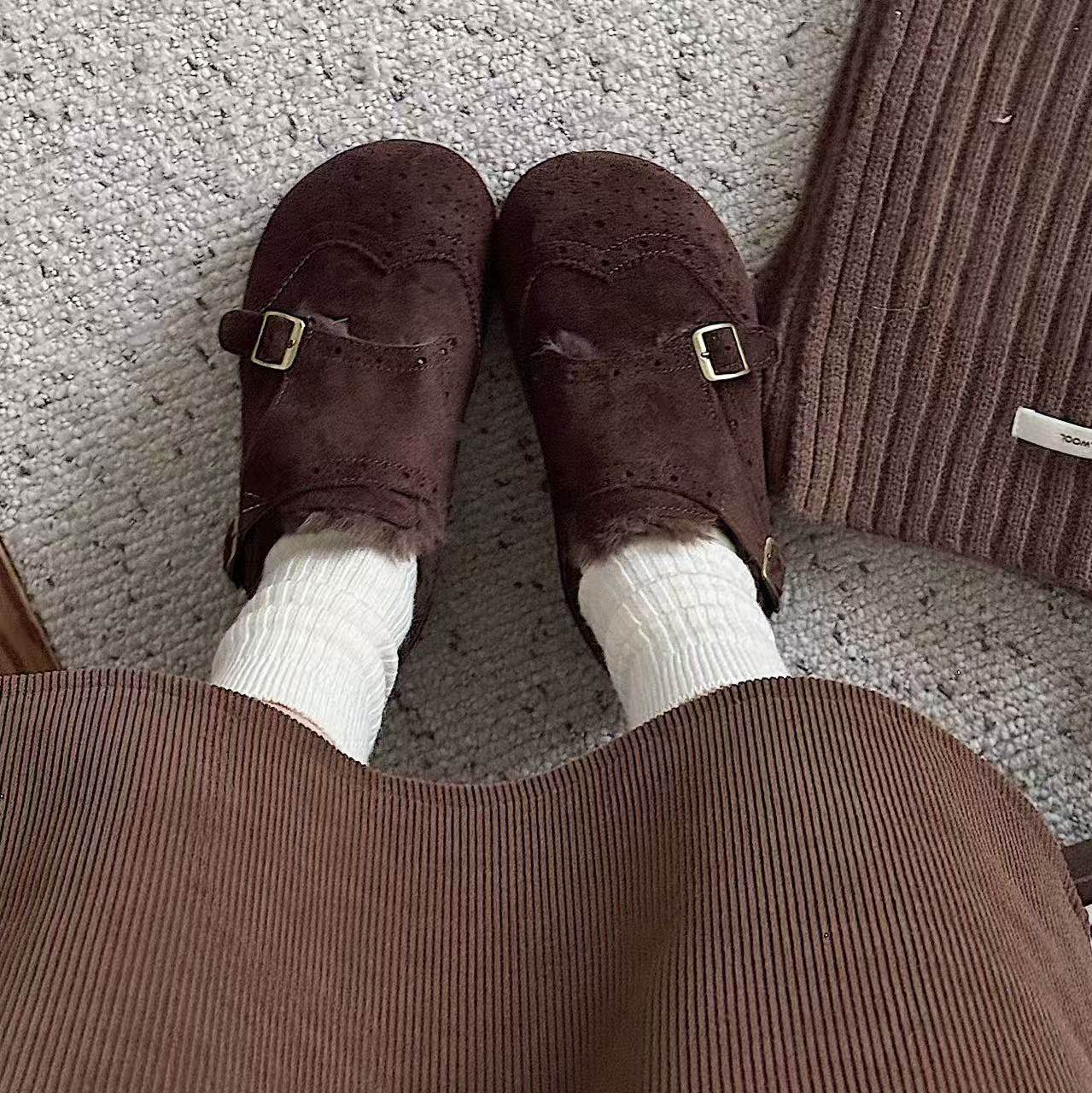 金屿鹿 复古加绒加厚搭扣勃肯鞋女冬新款ins百搭一脚蹬棉鞋乐福鞋,女鞋,勃肯鞋/软木鞋,淘宝优惠券,粉丝福利购,淘宝优惠卷