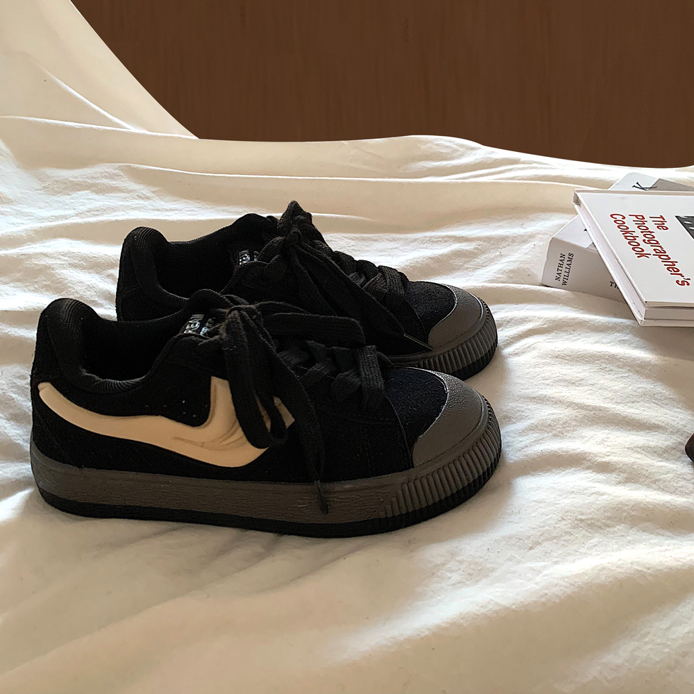 小众丑萌复古厚底面包鞋板鞋