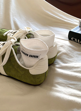 金屿鹿小众复古绿色德训鞋女2026新款ins超火阿甘鞋韩风休闲板鞋