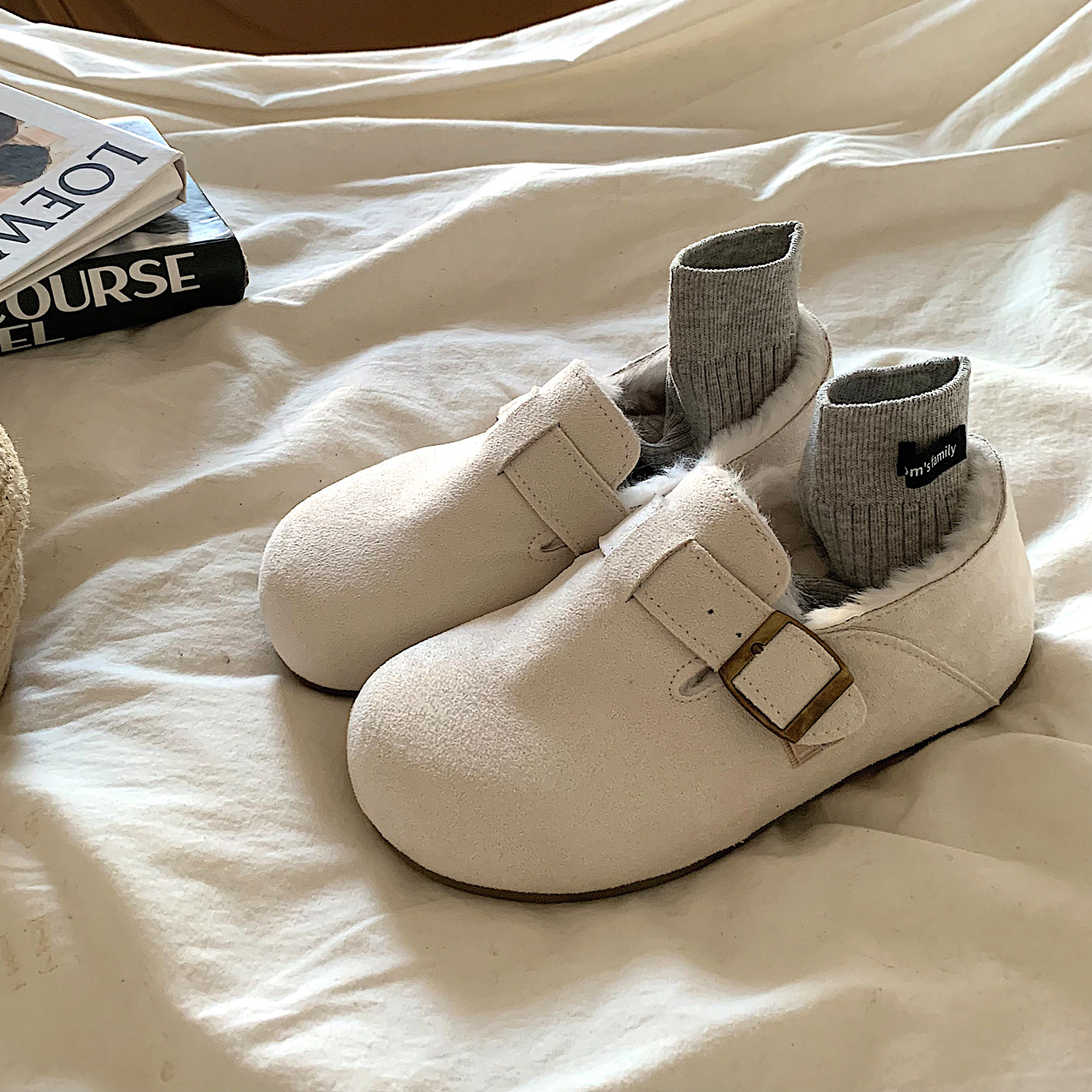 软糯糯 ins复古加绒勃肯鞋女冬ins百搭配裙子一脚蹬保暖休闲棉鞋,女鞋,勃肯鞋/软木鞋,淘宝优惠券,粉丝福利购,淘宝优惠卷