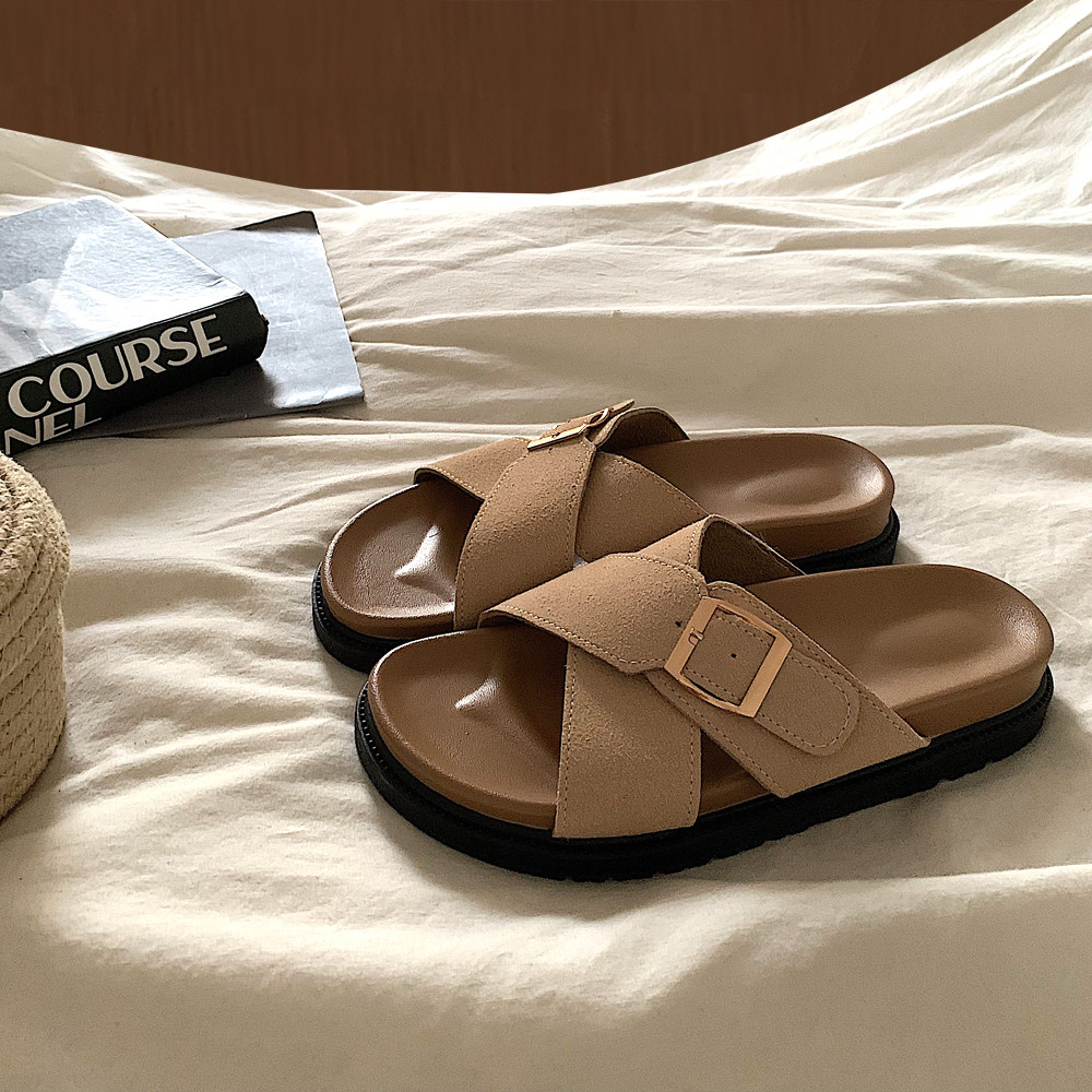 金屿鹿ins复古厚底勃肯一字拖鞋女夏季外穿法式沙滩防滑凉拖鞋潮,女鞋,一字拖,淘宝优惠券,粉丝福利购,淘宝优惠卷
