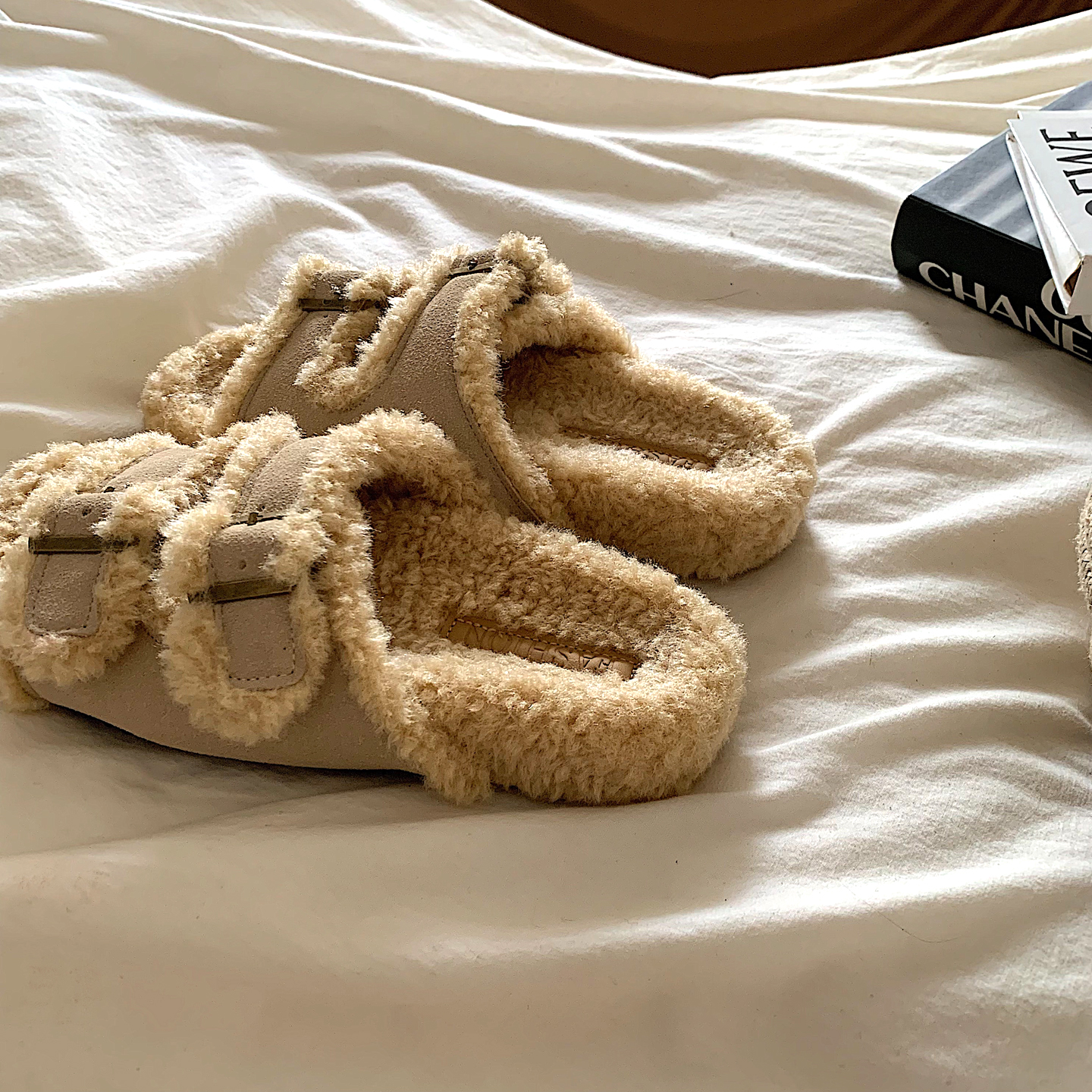 奶fufu~ins羊羔绒毛毛鞋女秋冬外穿韩版百搭厚底毛绒绒勃肯棉拖鞋