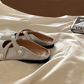 ins仙女风网红凉拖鞋 金屿鹿chic小众玛丽珍包头拖鞋 软底外穿夏季