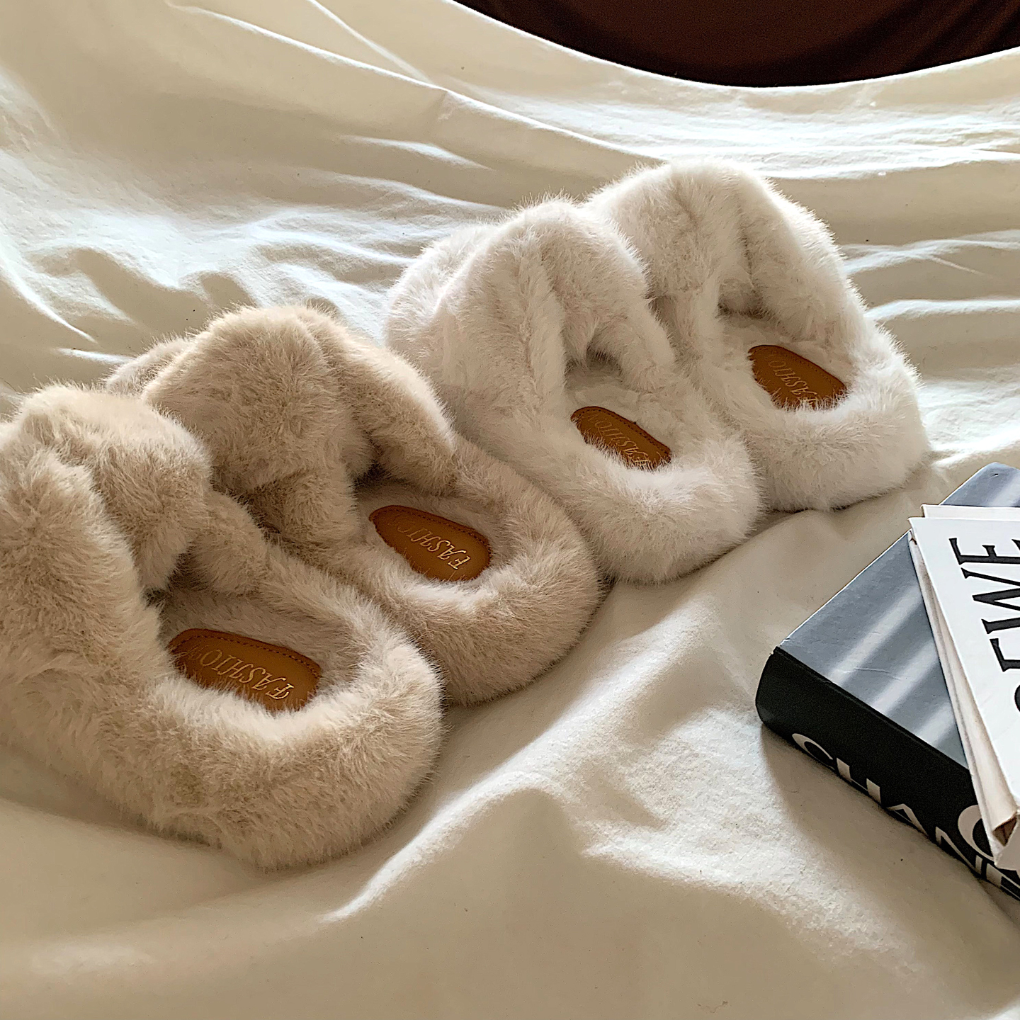 软糯糯~ins仙女风加绒厚底毛毛拖鞋女冬外穿高级感网红百搭棉拖鞋