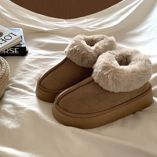 金屿鹿 加绒加厚短筒雪地靴女韩版ins面包鞋保暖百搭厚底毛毛棉鞋