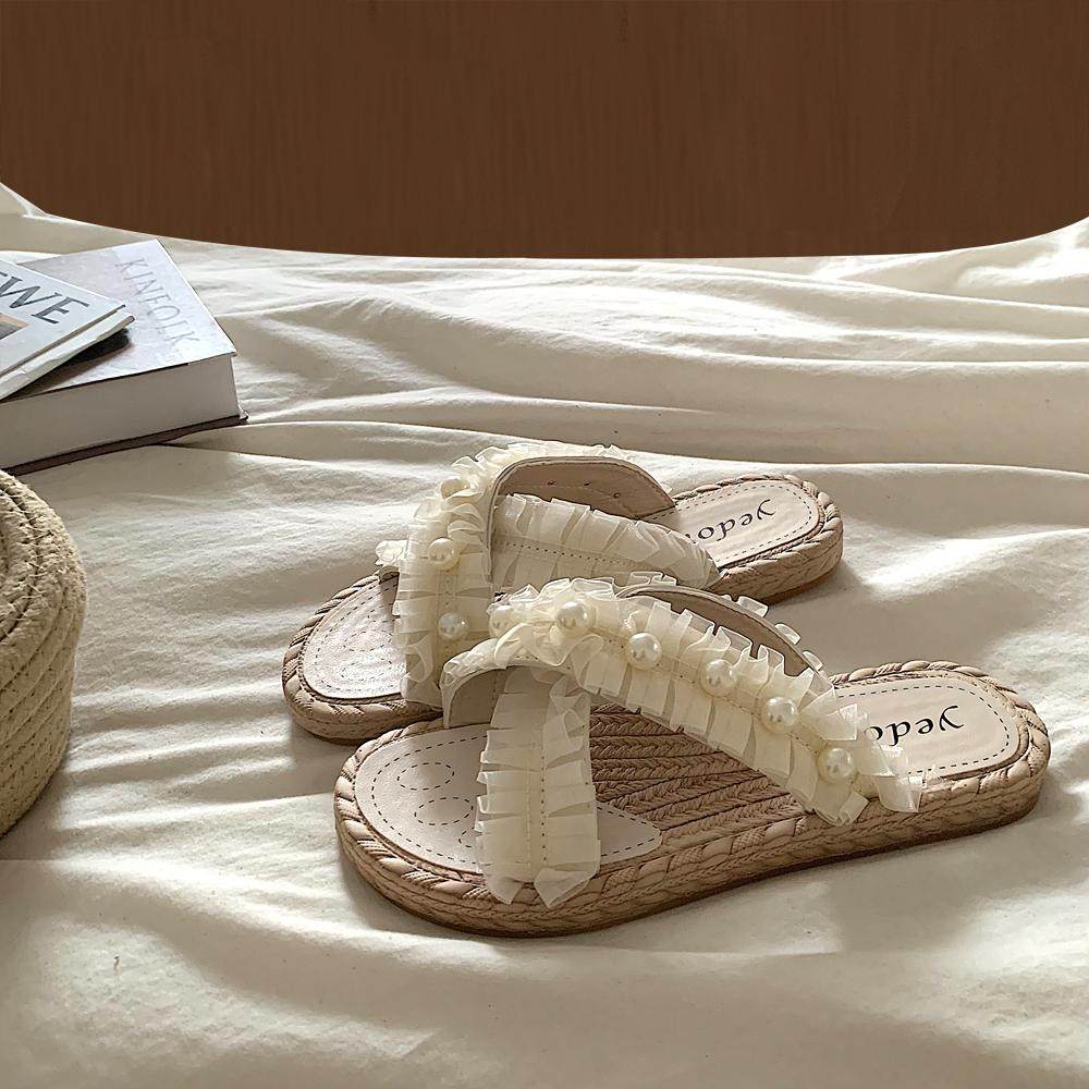 金屿鹿ins韩系仙女风凉拖女夏季外穿韩版交叉晚晚风沙滩一字拖潮,女鞋,一字拖,淘宝优惠券,粉丝福利购,淘宝优惠卷