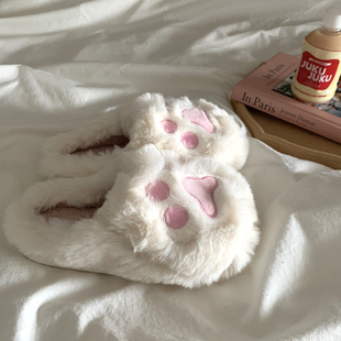 ins保暖棉鞋 女居家学生宿舍可外穿韩版 可爱少女毛毛棉拖鞋 金屿鹿