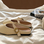 绝美玛丽珍罗马凉拖鞋 法式 女夏季 金屿鹿ins晚晚风编织包头半拖鞋