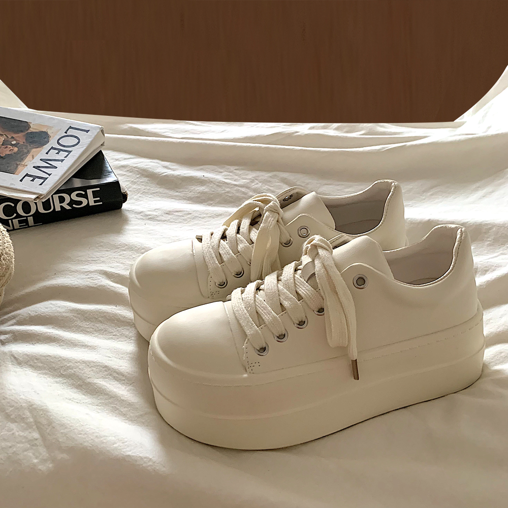 韩国ins厚底增高圆头松糕小白鞋