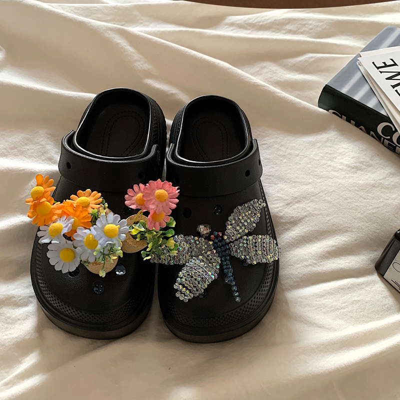 小众diy雏菊小花束厚底洞洞鞋