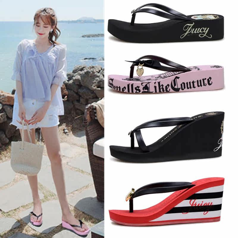 Summer new JUICY flip flops fashion Versatile Seaside Beach shoes High-heeled With slope flip flops Exorcism The thickness of the bottomin the Women's Shoes, slipper, flip flops category - from Buy2taobao.com to provide professional Taobao agent buy service