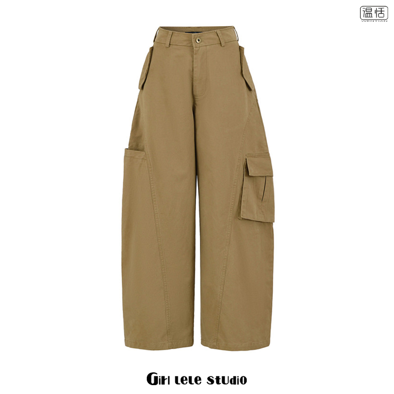 【包邮】欧美风秋季休闲裤工装裤多口袋设计宽松休闲弯刀长裤子