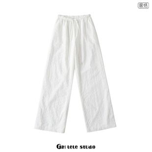 【包邮】辣妹复古重工刺绣雏菊花抽绳系带阔腿裤女带里衬拖地长裤