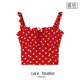 显瘦短吊带潮 风情复古红波点印花领口系带镂空修身 包邮 法式