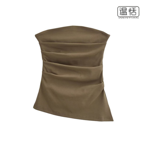 抹胸上衣一字领露锁骨