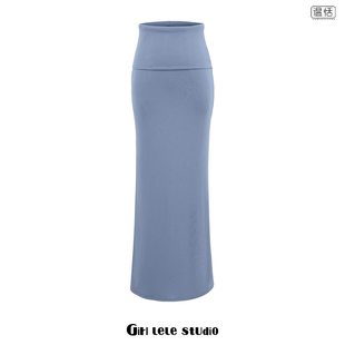 辣妹翻腰设计感包臀长裙子女弹力显瘦高腰多色百搭半身裙 包邮