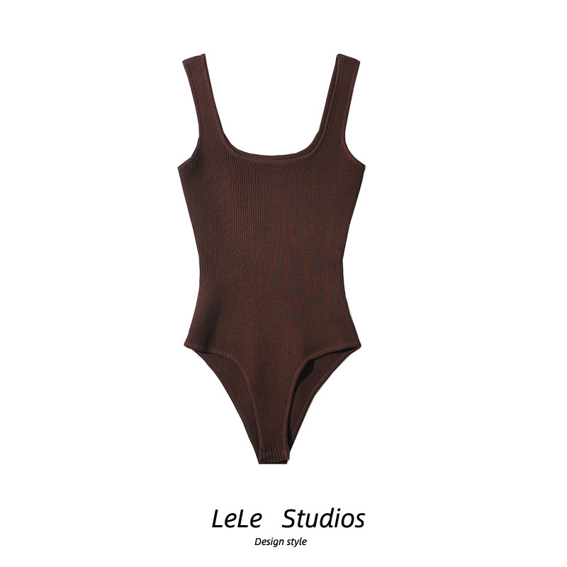 【包邮】欧美ins方领背心宽肩带百搭基础纯色无袖打底吊带连体衣