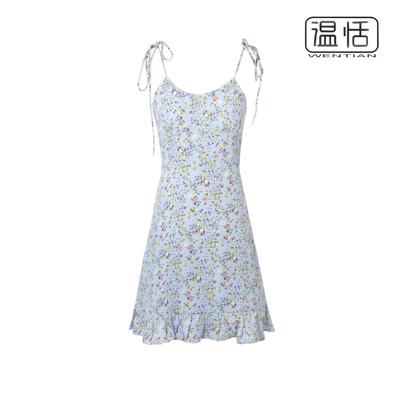 【包邮】欧美风复古碎花吊带裙子女夏季性感细肩带修身显瘦短裙子