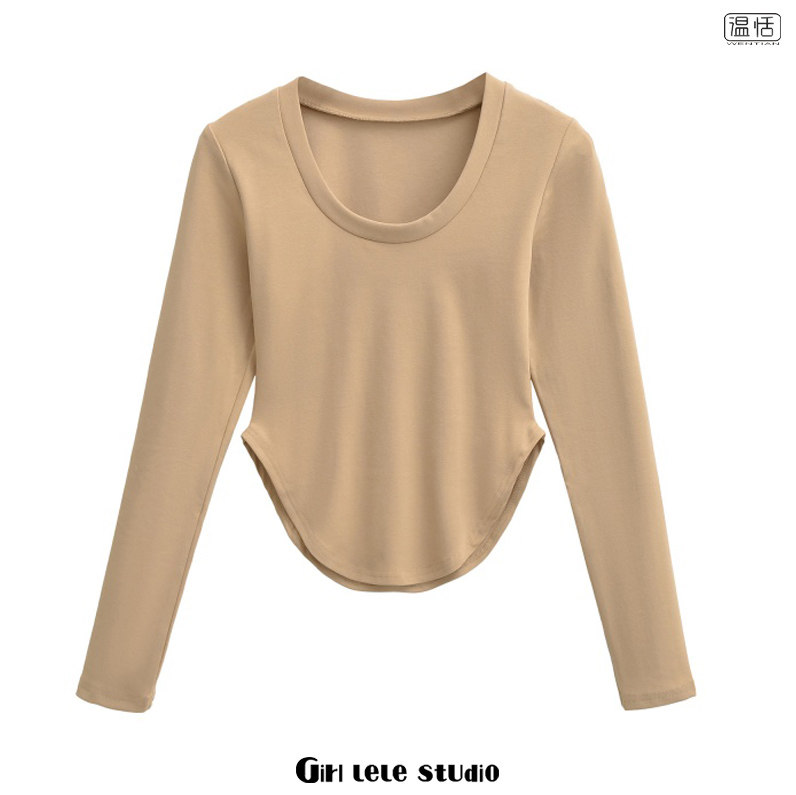 【包邮】美式辣妹风长袖T恤女修身显瘦弧形下摆设计感打底衫上衣,女装/女士精品,T恤,淘宝优惠券,粉丝福利购,淘宝优惠卷
