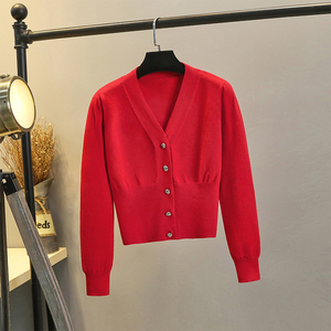 针织开衫外套女春秋小个子高腰短款收腰2023新款洋气修身韩版上衣