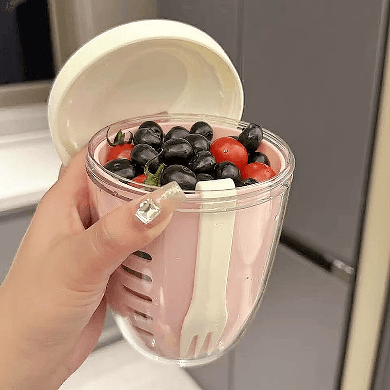 便携式沥水带叉子水果盒高颜值保鲜盒透明分格上班族外带学生专用