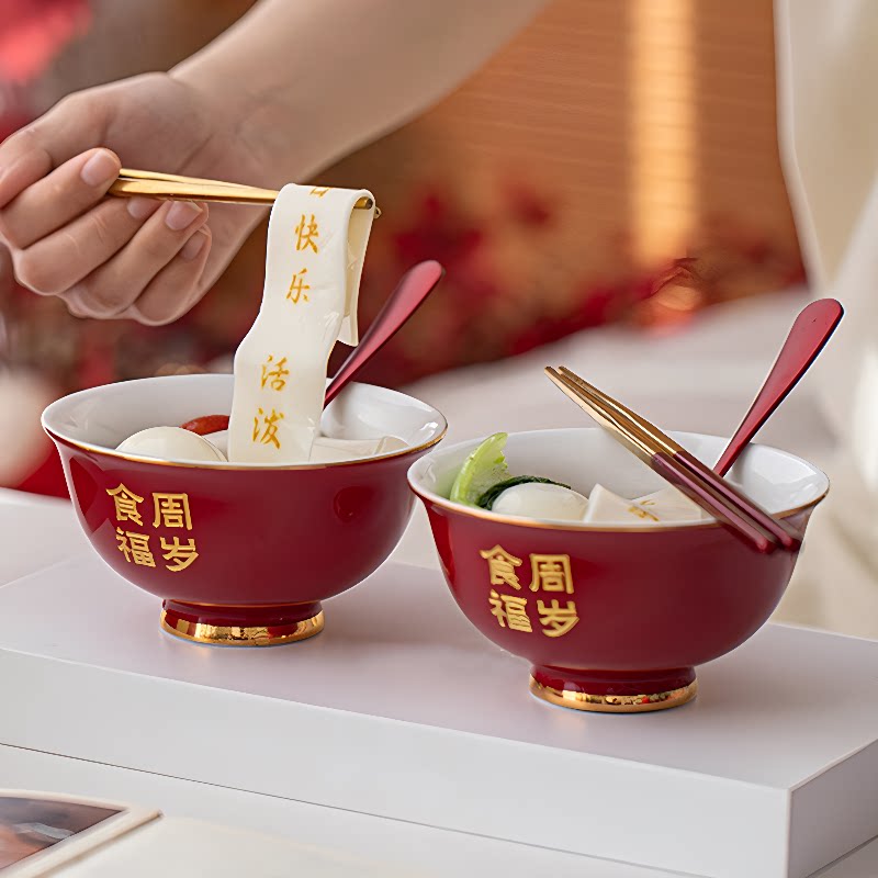 抓周用品道具一周岁仪式感男女宝宝网红食福碗礼品生日布置碗筷勺