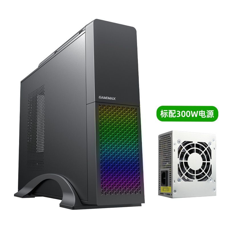 游戏帝国小精灵S613电竞RGB面板matx紧凑Type-C标配300W下置机箱