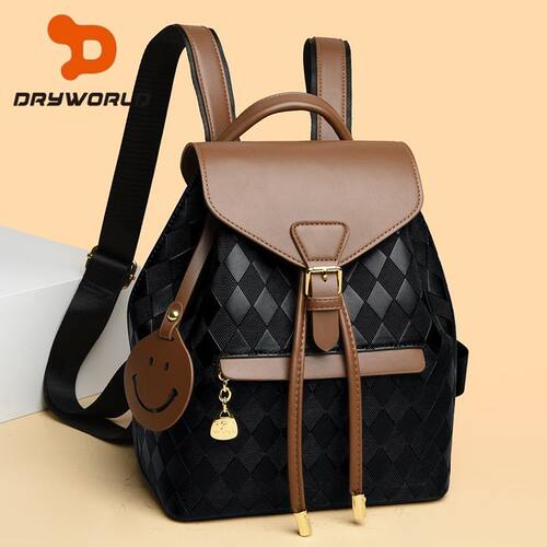 DRYWORLD双肩包女高级韩版时尚背包上班通勤格子纹轻便双肩包洋气