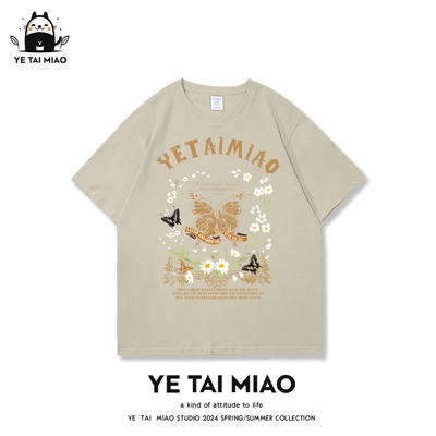 YE TAI MIAO美式复古短袖t恤女夏装情侣装上衣设计感小众纯棉体恤