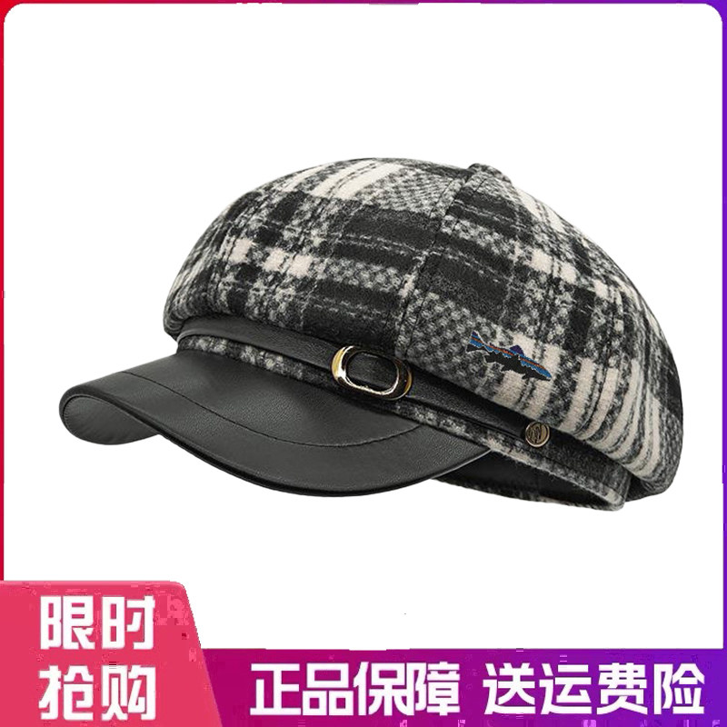 户外帽子小香风毛呢格子纹鸭舌八角帽英伦风贝雷画家帽春秋报童帽