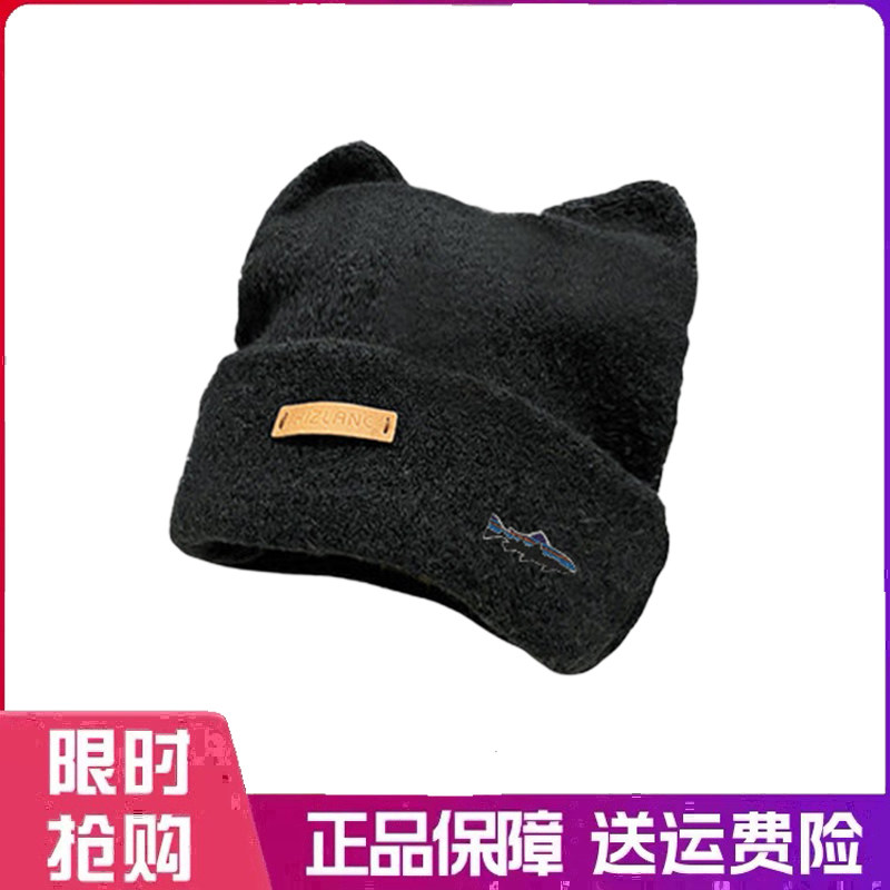 户外帽子大头围可爱猫耳堆堆帽女秋冬季宽松加大码遮脸毛绒冷帽
