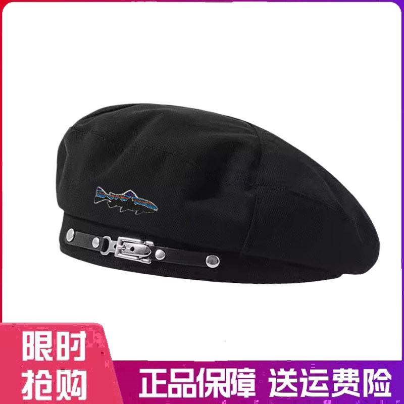 户外帽子皮带金属扣贝雷帽女小众网红复古平顶百搭显脸小英伦画家