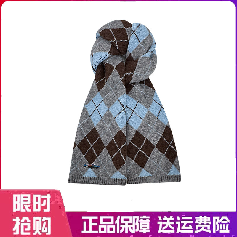户外围巾时尚菱格针织围巾男女冬季百搭保暖高级感围脖情侣防寒