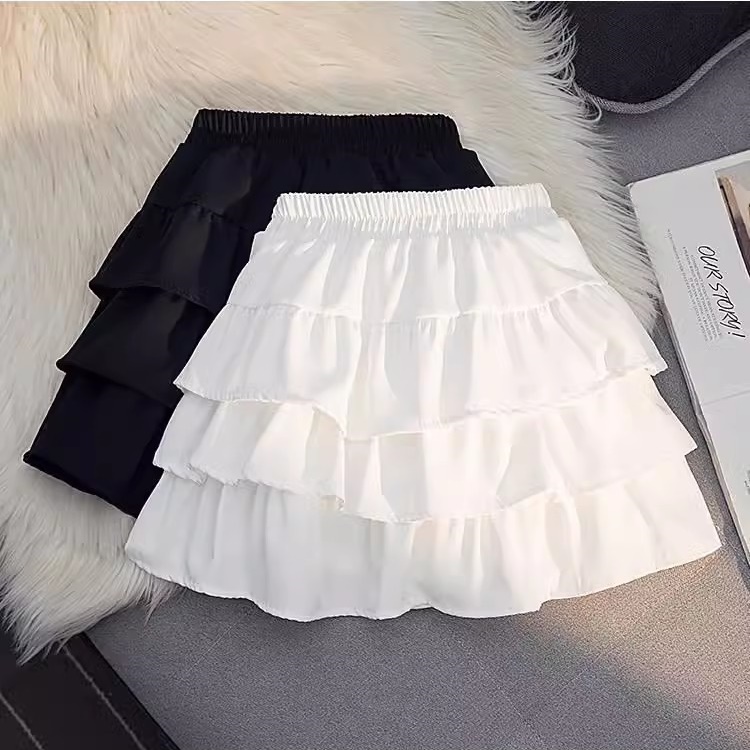 女童蛋糕裙蓬蓬半身裙子春秋儿童白色a字短裙裤学院风韩版荷叶边8