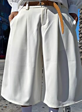 BytheR男士双褶薄纱七分短裤