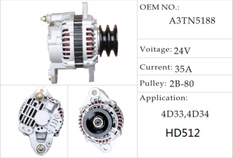 挖掘机加藤HD512 513 520 450 250-3发电机 4D34/A3TN5188发动机