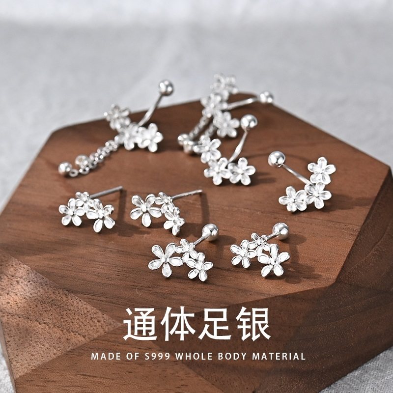 999纯银三朵花流苏耳环高级感轻奢耳钉2025年新款爆款繁花耳饰女