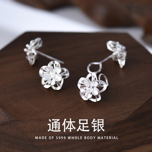 小众设计感耳钩养耳洞耳饰 花朵耳钉纯银999足银耳环女2025新款