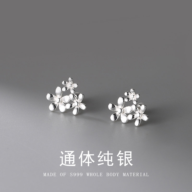 s999纯银耳钉女2025新款爆款小众设计感三朵花耳环足银繁花耳饰,饰品/流行首饰/时尚饰品新,银饰耳饰,淘宝优惠券,粉丝福利购,淘宝优惠卷