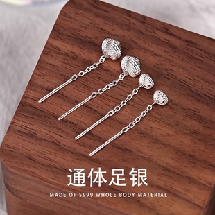S999纯银如意结耳线女2025年新款 气质足银耳钉 流苏耳环高级感时尚