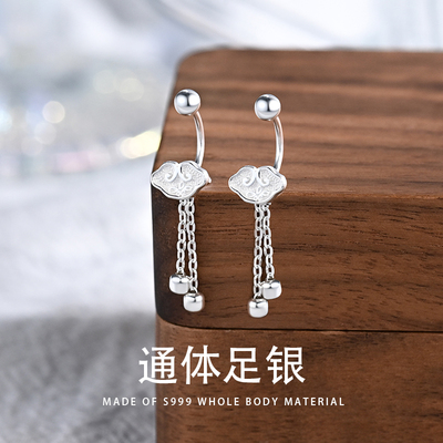 s999纯银耳环2025新款爆款高级感祥云流苏耳钉后挂式设计轻奢耳饰