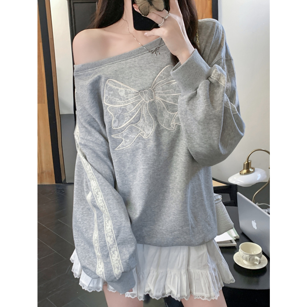 华棉复合 卫衣女秋冬设计感蕾丝花边宽松慵懒气质