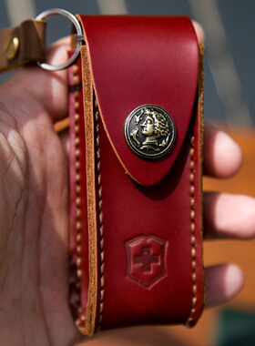 刀套 瑞士军刀皮套保护套纯手工真皮头层牛皮折叠刀折刀刀鞘皮鞘