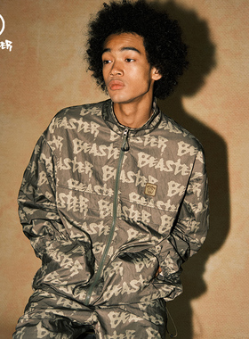 BEASTER小恶魔字母满印夹克外套男夏季新款立领上衣美式情侣装