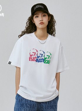 BEASTER 2023SS小恶魔短袖T恤男春季纯棉潮牌情侣装美式黑色上衣