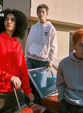 BEASTER 2023SS小恶魔鬼脸连帽重磅卫衣男春季国潮灰色上衣情侣装