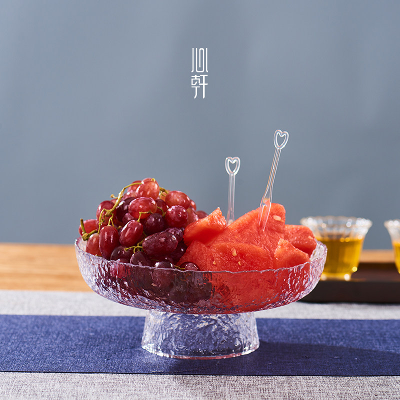锤纹玻璃水果盘家用客厅茶几点心零食盘日式创意高脚糖果干果盘子