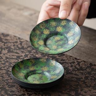大漆老铁茶杯垫轻奢高级感复古风茶具配件隔热垫日式禅意茶杯托碟